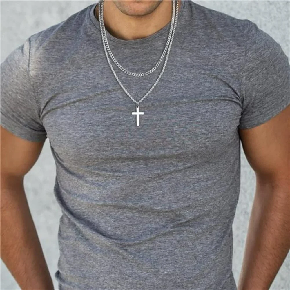 Yooblue Mens Cross Necklace Stainless Steel Silver Gold Black Pendant Chain